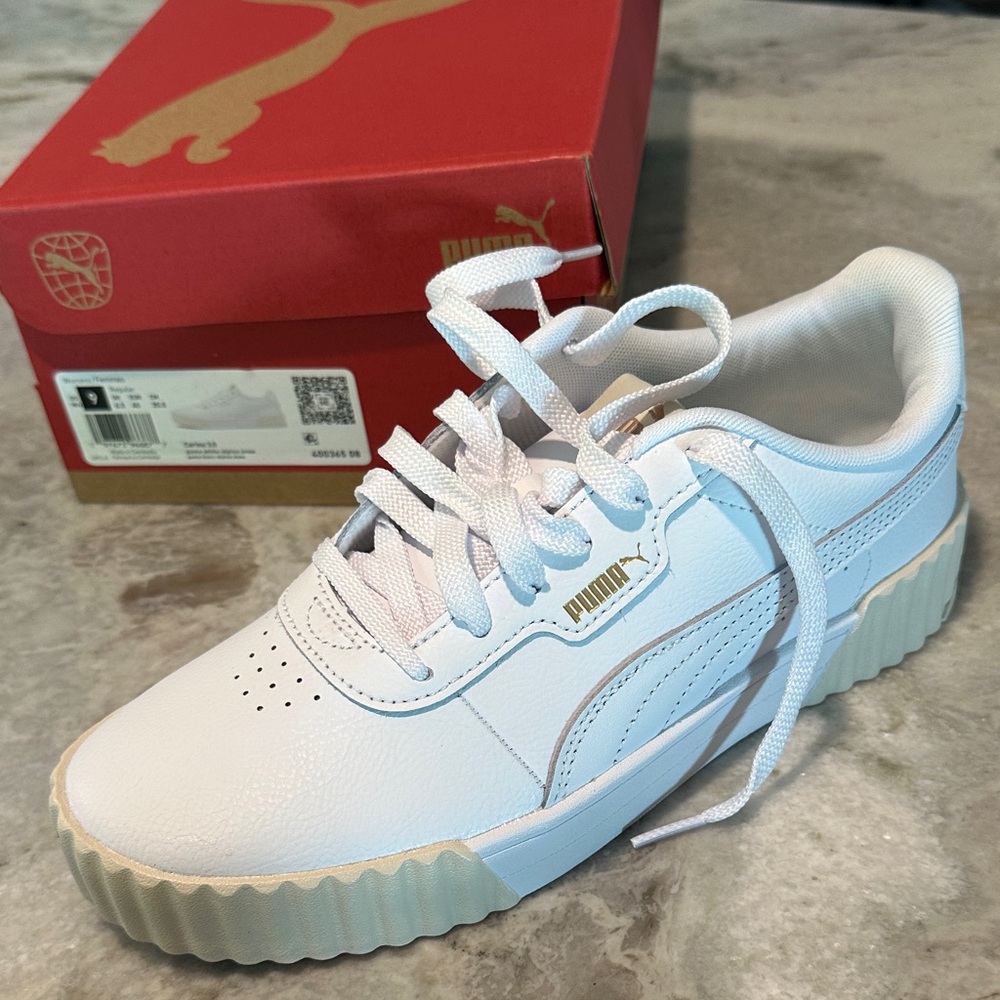 PUMA Women's Carina 3.0 White Leather Sneakers